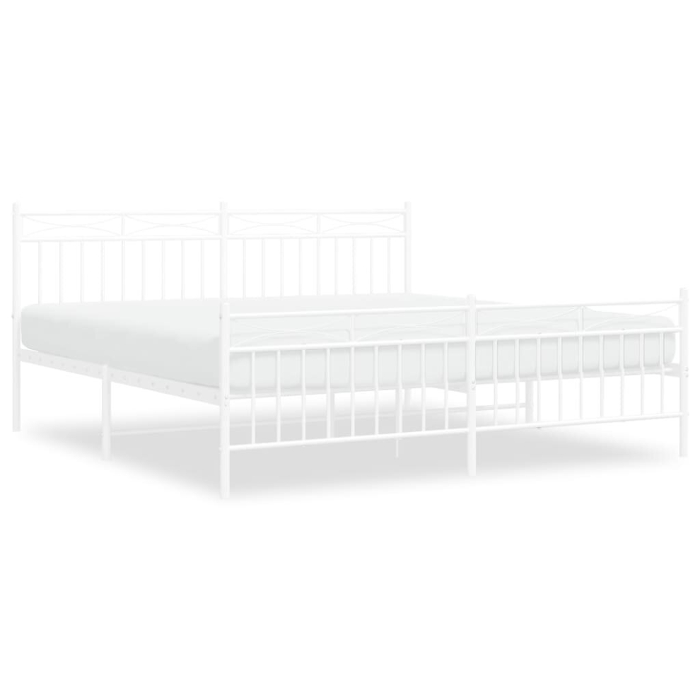 Vidaxl (White, 183X213 Cm/With Headboard & Footboard) Metal Bed Frame Home Bedroom Bed Base Mattress Foundation Bedstead
