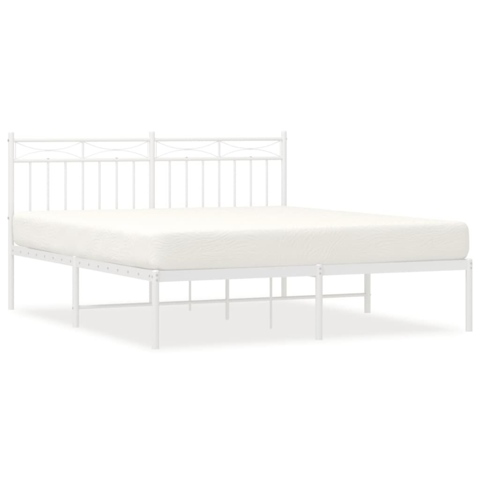 (white, 160x200 cm/with headboard) vidaXL Metal Bed Frame with Headboard Mattress Foundation Black 90x200 cm