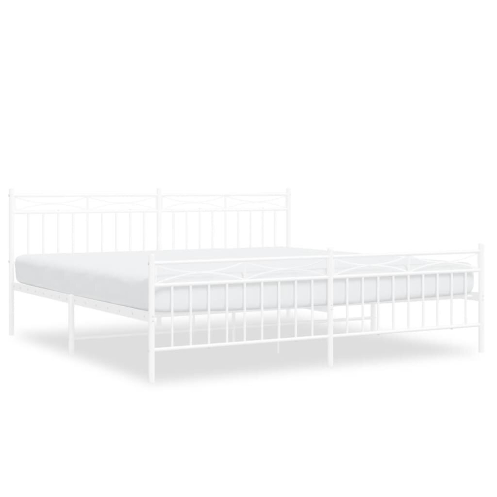 (white, 200x200 cm/with headboard & footboard) vidaXL Metal Bed Frame with Headboard Mattress Foundation Black 90x200 cm