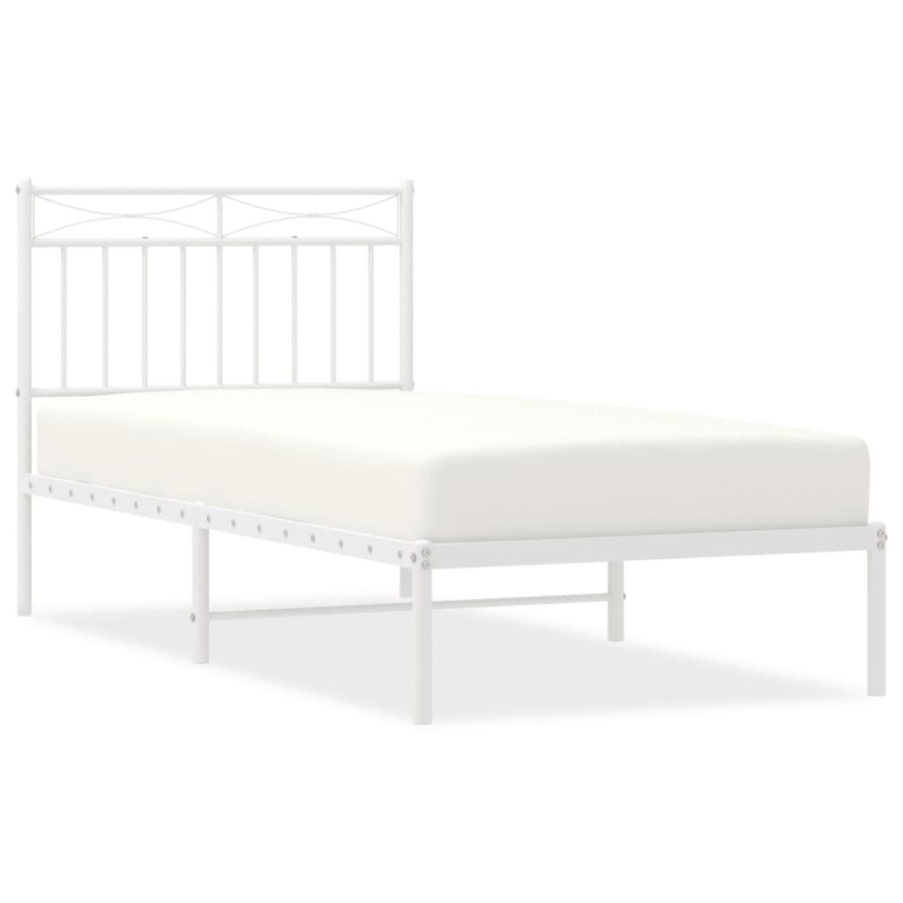 (white, 90x190 cm/with headboard) vidaXL Metal Bed Frame with Headboard Mattress Foundation Black 90x200 cm