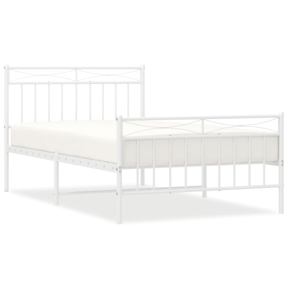 (white, 107x203 cm/with headboard & footboard) vidaXL Metal Bed Frame with Headboard Mattress Foundation Black 90x200 cm