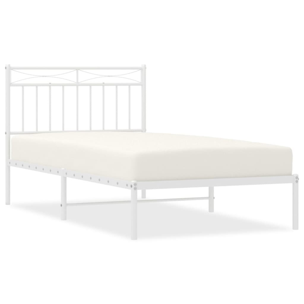 (white, 100x190 cm/with headboard) vidaXL Metal Bed Frame with Headboard Mattress Foundation Black 90x200 cm