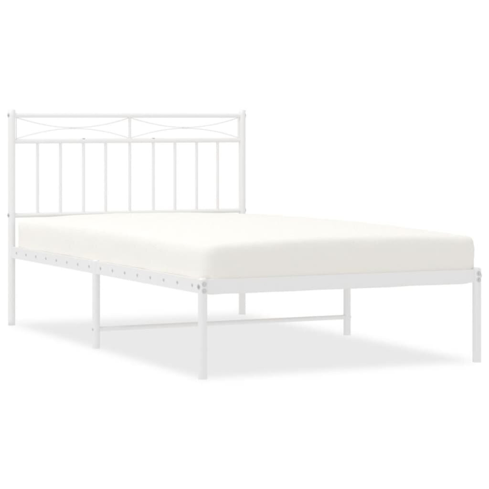 (white, 107x203 cm/with headboard) vidaXL Metal Bed Frame with Headboard Mattress Foundation Black 90x200 cm