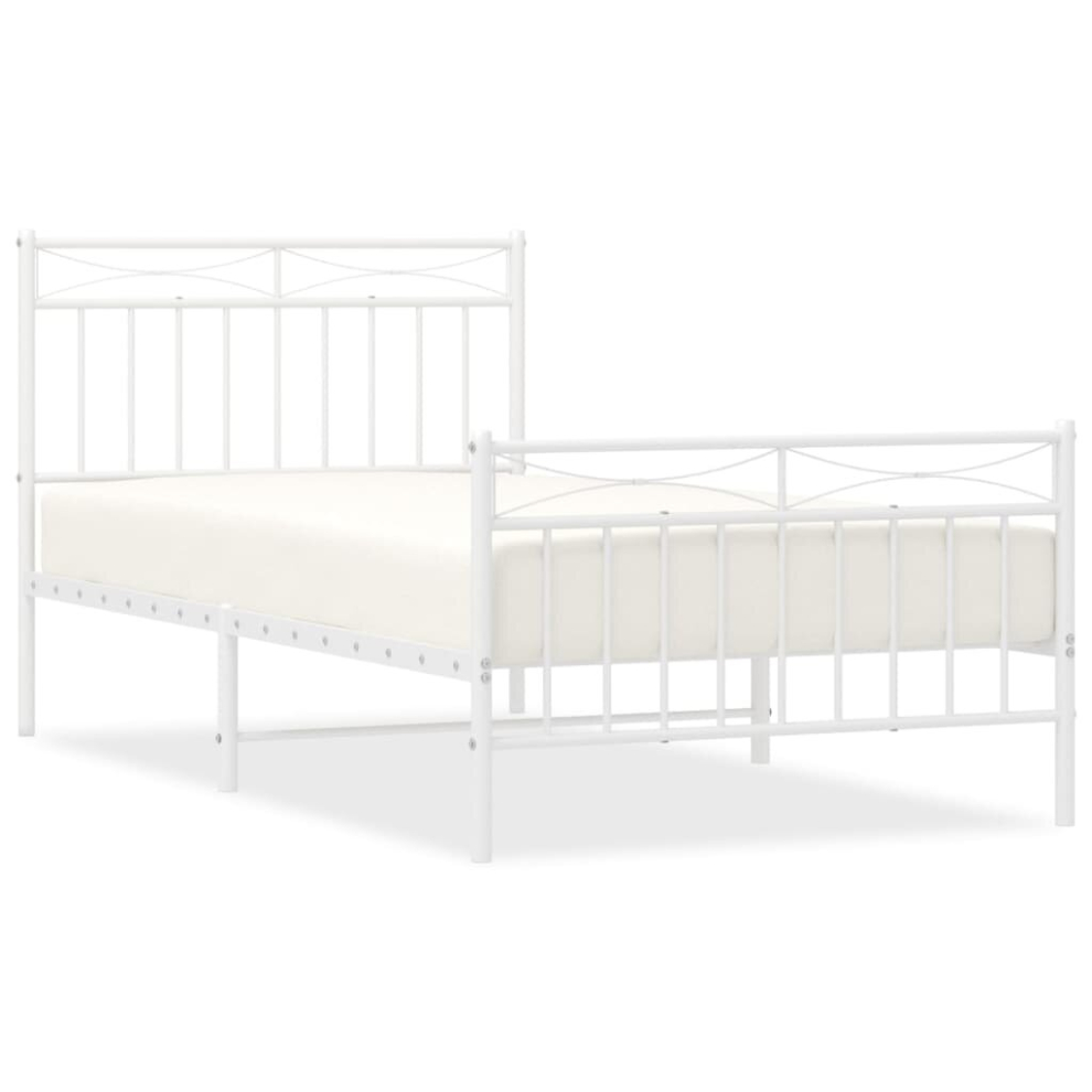 (white, 100x190 cm/with headboard & footboard) vidaXL Metal Bed Frame with Headboard Mattress Foundation Black 90x200 cm