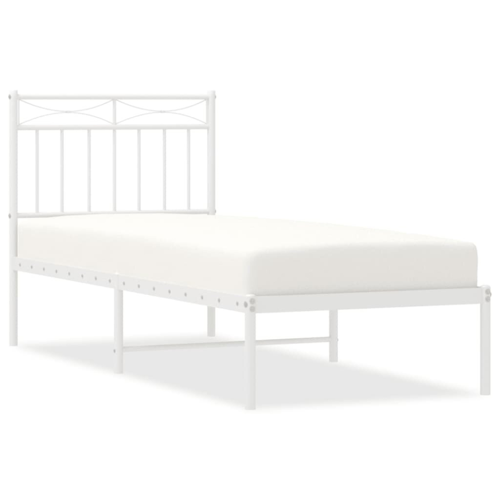 (white, 75x190 cm/with headboard) vidaXL Metal Bed Frame with Headboard Mattress Foundation Black 90x200 cm