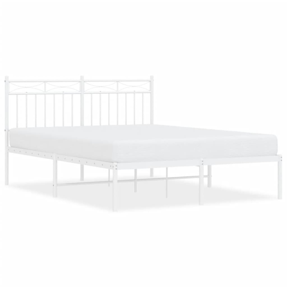 Vidaxl (White, 140X200 Cm/With Headboard) Metal Bed Frame Home Bedroom Bed Base Mattress Foundation Bedstead