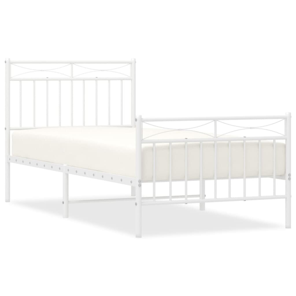 Vidaxl (White, 90X200 Cm/With Headboard & Footboard) Metal Bed Frame Home Bedroom Bed Base Mattress Foundation Bedstead