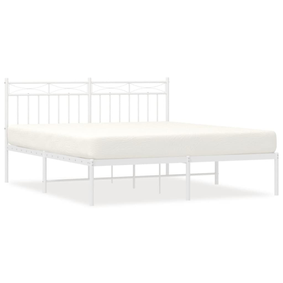 (white, 150x200 cm/with headboard) vidaXL Metal Bed Frame with Headboard Mattress Foundation Black 90x200 cm