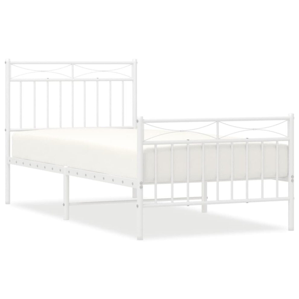 Vidaxl (White, 90X190 Cm/With Headboard & Footboard) Metal Bed Frame Home Bedroom Bed Base Mattress Foundation Bedstead