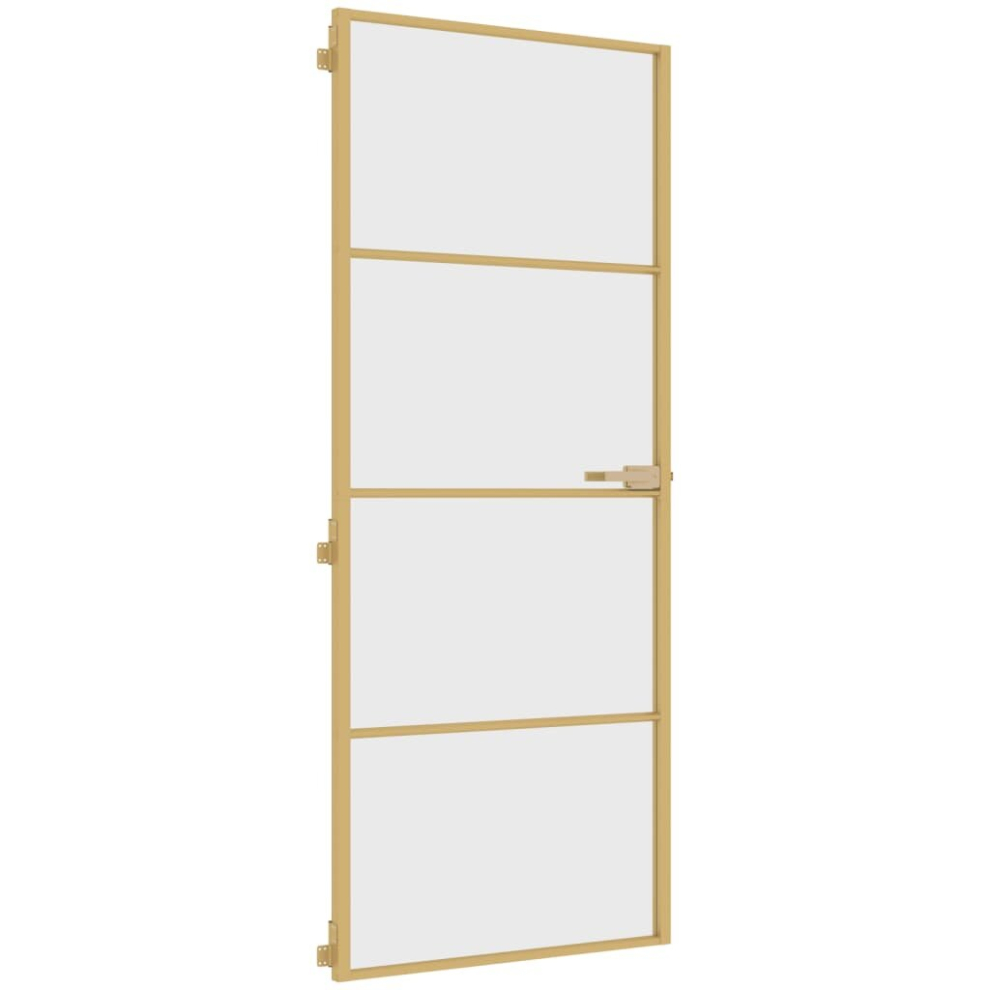 vidaXL Interior Door Slim Sliding Door Golden Tempered Glass and Aluminium