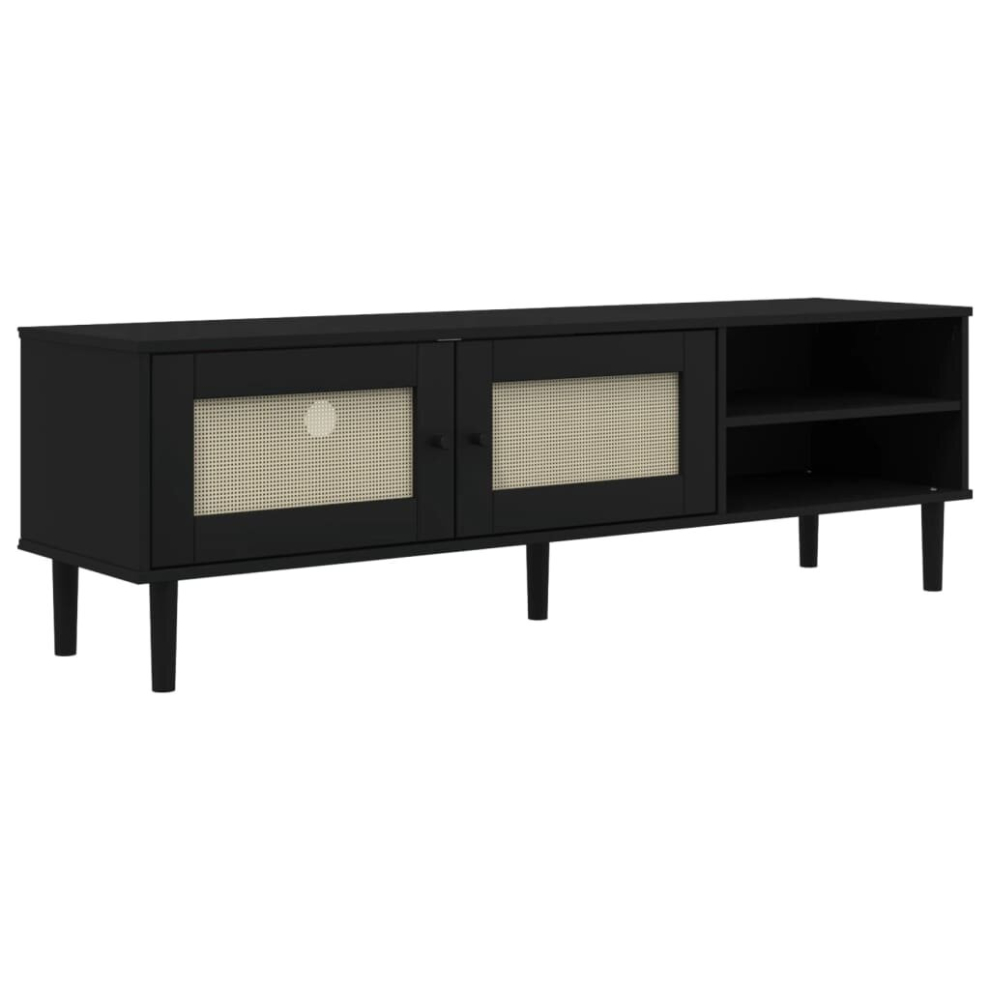 (black) vidaXL TV Cabinet TV Unit TV Stand SENJA Rattan Look Brown Solid Wood Pine