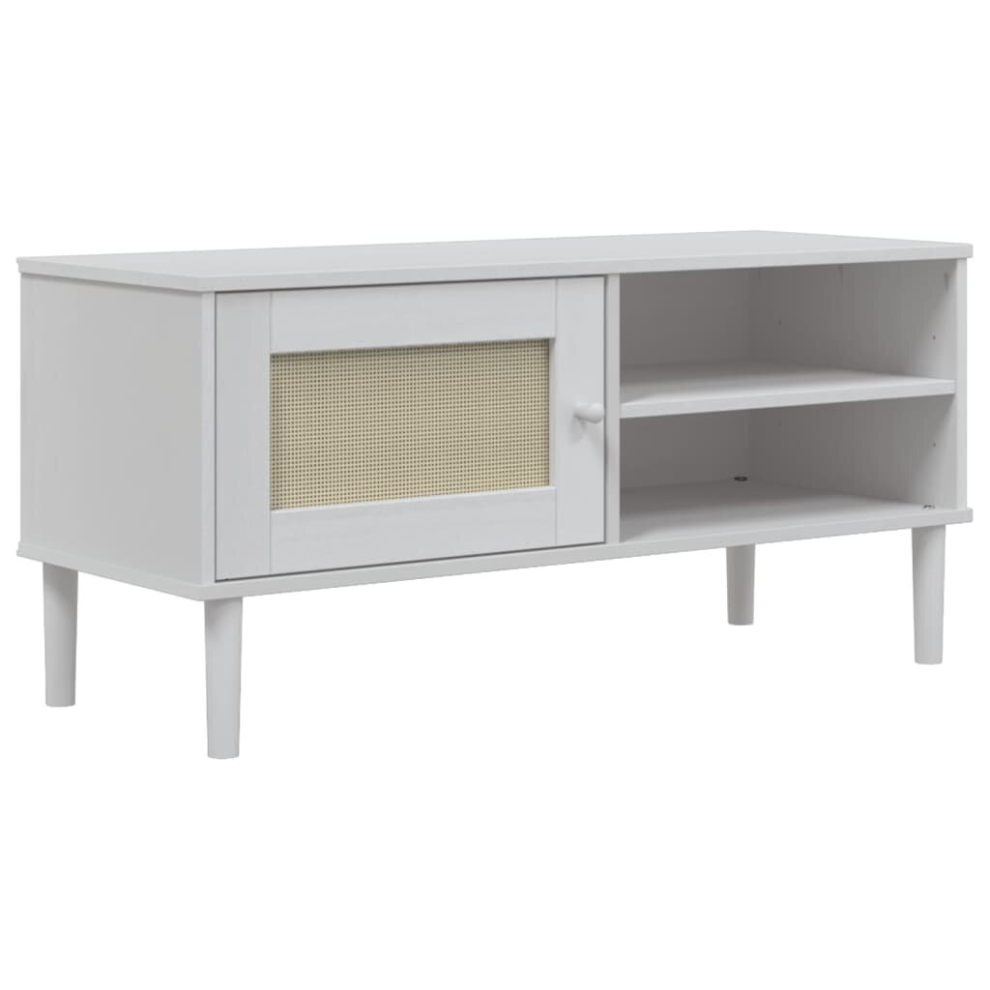 Vidaxl (White) Tv Cabinet Tv Unit Tv Stand Cabinet Senja Rattan Look Solid Wood Pine