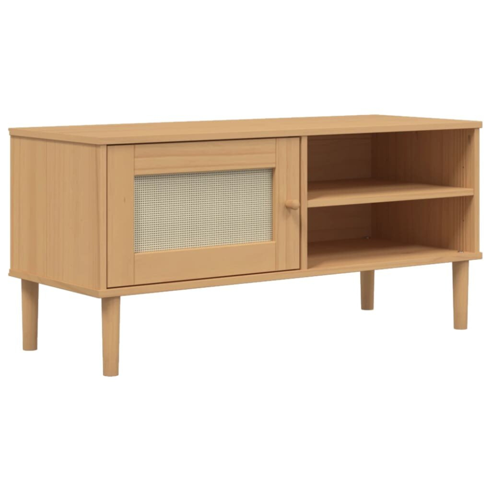 (brown) vidaXL TV Cabinet TV Unit TV Stand SENJA Rattan Look White Solid Wood Pine