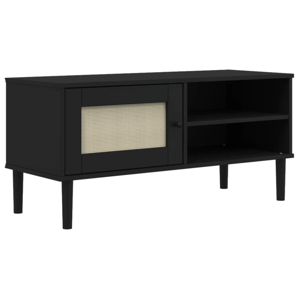 (black) vidaXL TV Cabinet TV Unit TV Stand SENJA Rattan Look White Solid Wood Pine