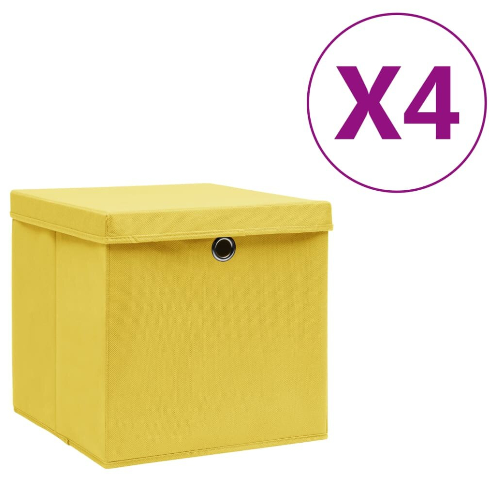 vidaXL 4x Storage Boxes with Covers Yellow Organiser Chest Basket Container