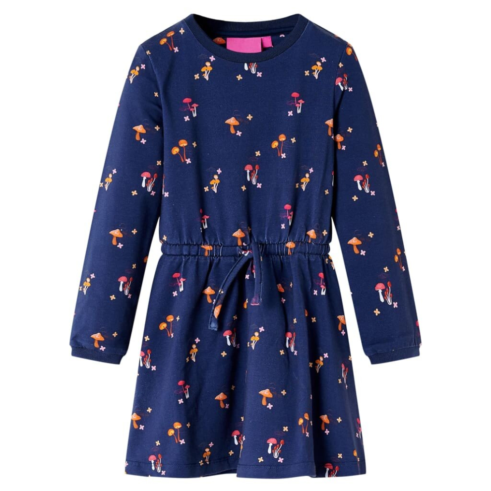 (140) Kids' Dress Long Sleeves Children Kids Girl's Dress Mushrooms Print Navy Blue