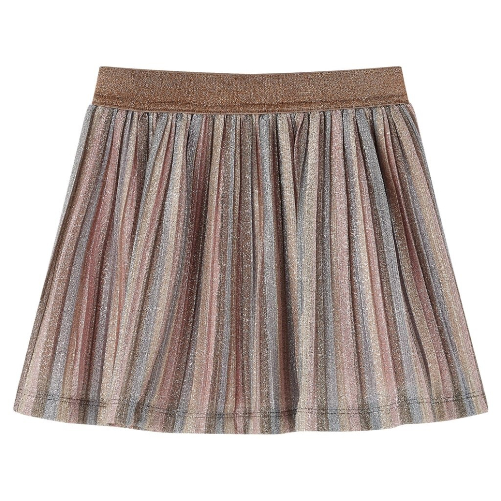 (140) Kids' Pleated Skirt with Glitters Girls' Shrot Skater Skirt Brown and Pink