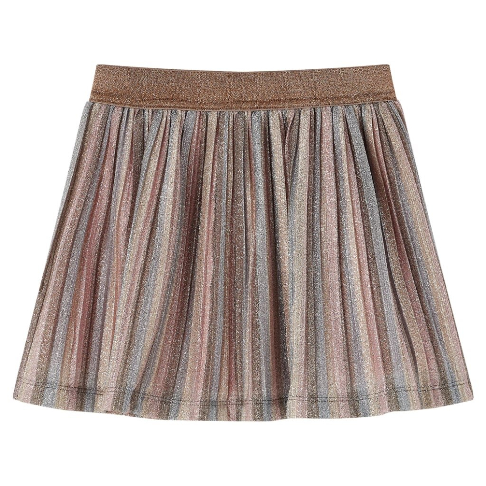 (128) Kids' Pleated Skirt with Glitters Girls' Shrot Skater Skirt Brown and Pink