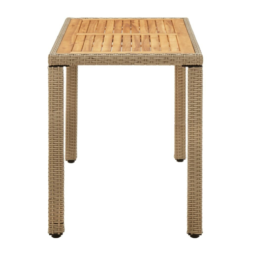 VidaXL vidaXL Solid Wood Acacia Garden Table Beige Poly Rattan Outdoor Dining Table 2