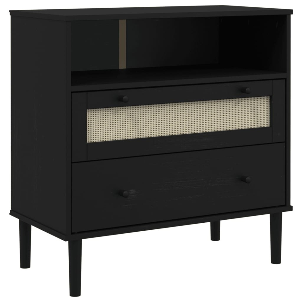 Vidaxl (Black) Sideboard Cupboard Storage Highboard Senja Rattan Look Solid Wood Pine