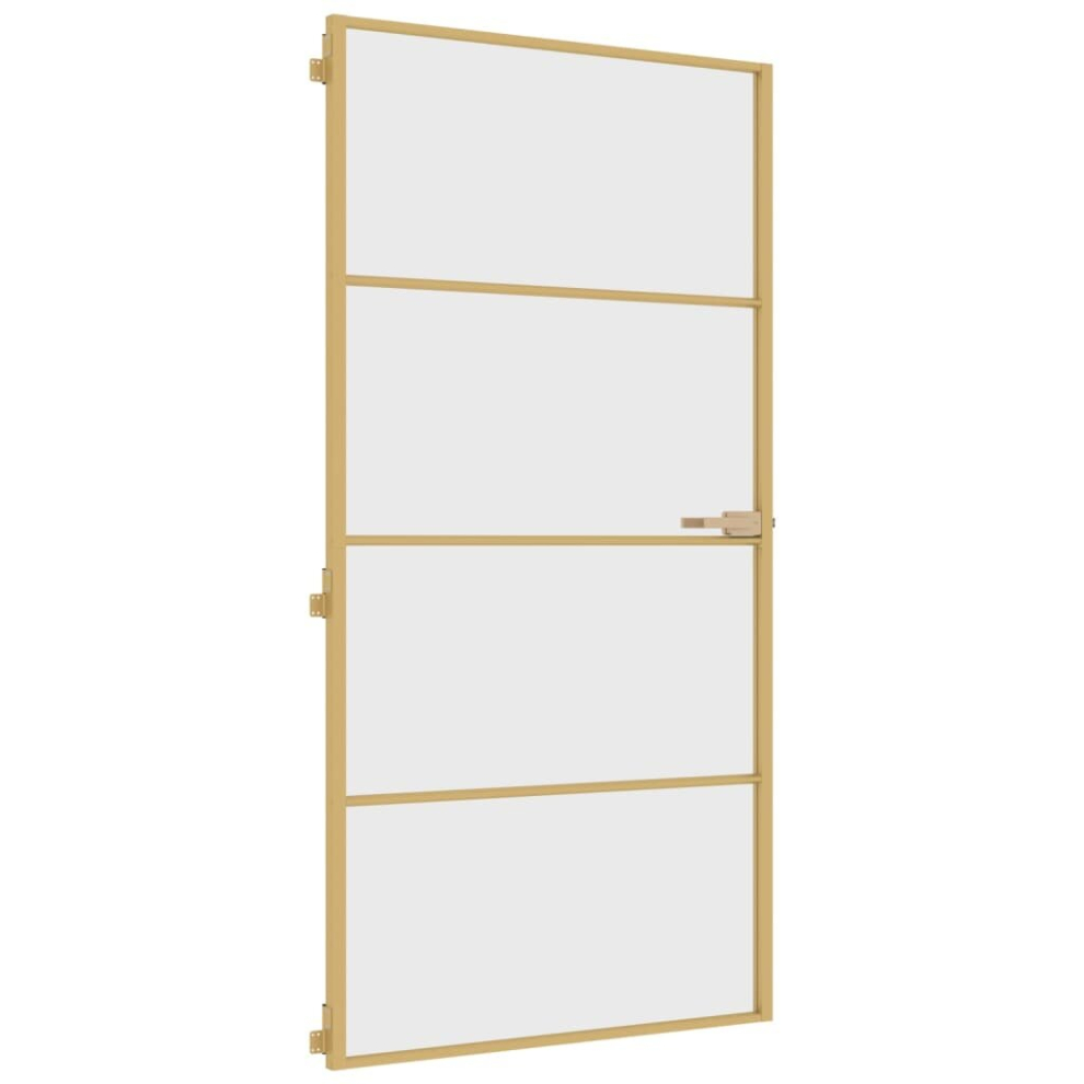 vidaXL Interior Door Slim Sliding Door Golden Tempered Glass and Aluminium