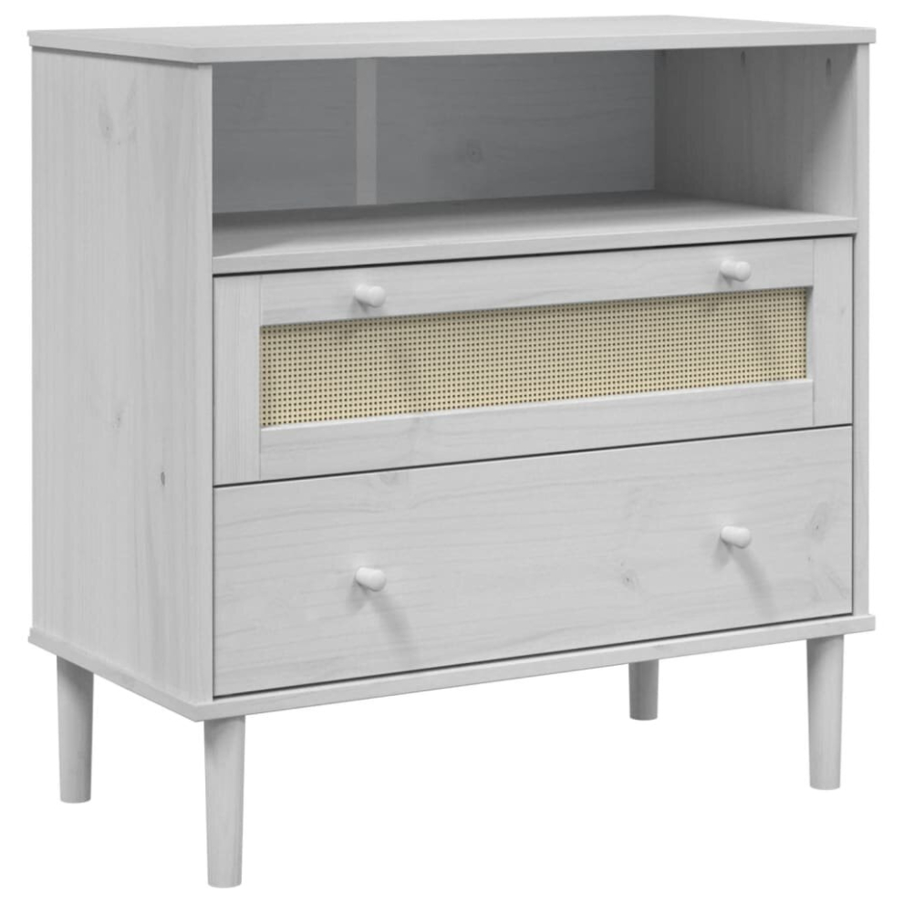 Vidaxl (White) Sideboard Cupboard Storage Highboard Senja Rattan Look Solid Wood Pine White