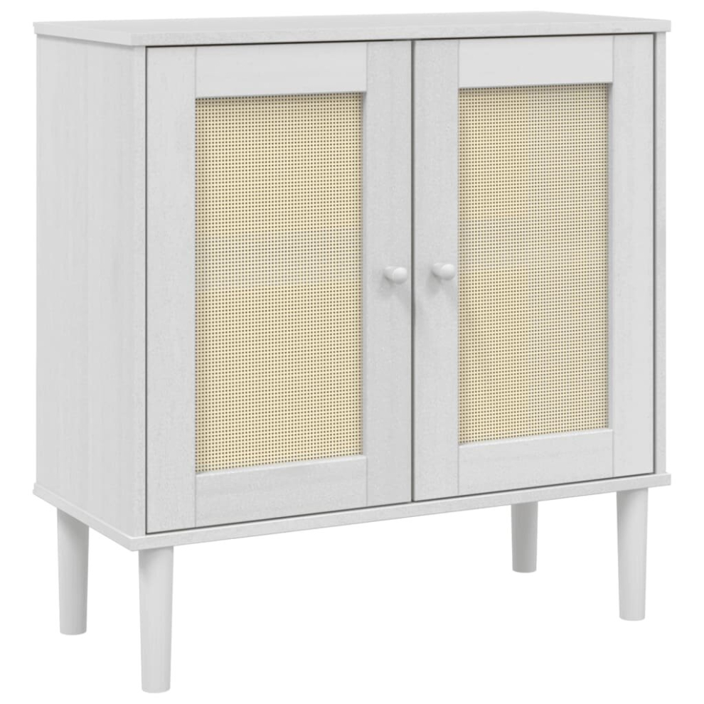 (white) vidaXL Sideboard Cupboard Highboard SENJA Rattan Look White Solid Wood Pine