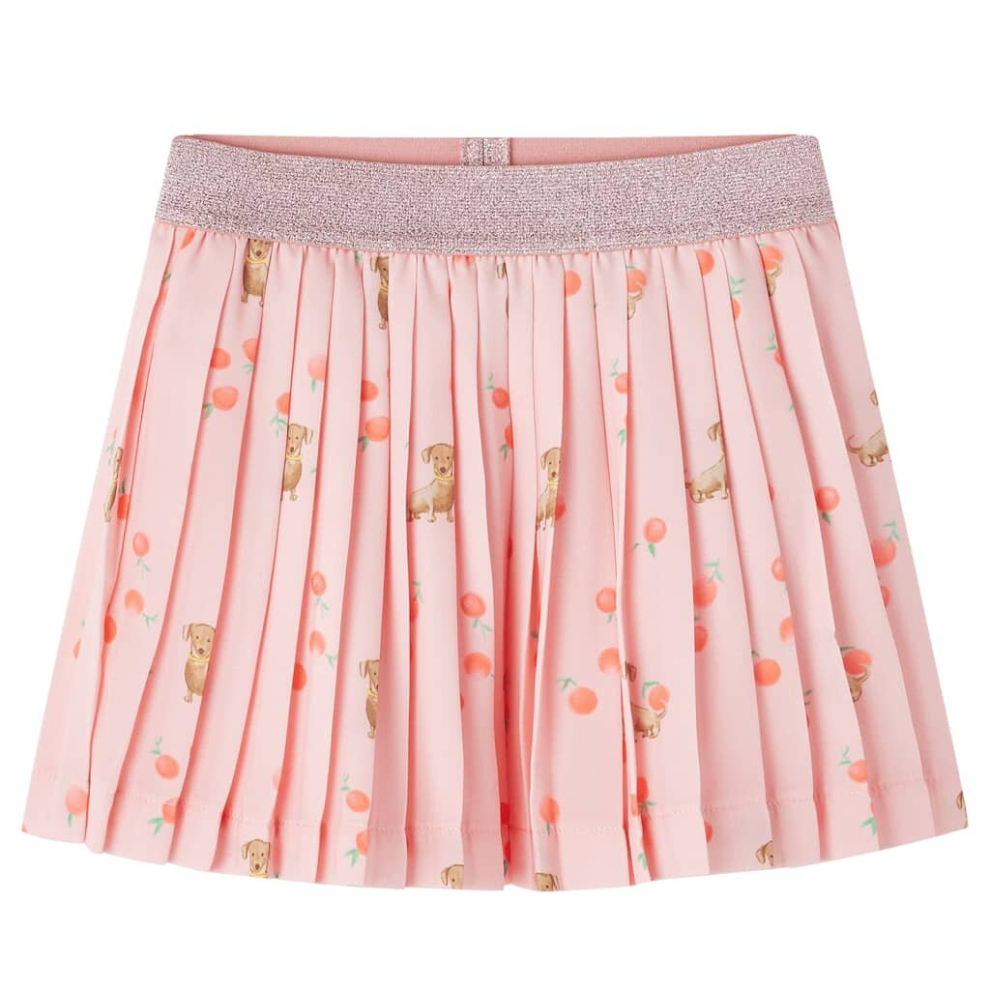 (116) Kids' Pleated Skirt Girls' Skater Skirt Puppy and Fruit Print Light Orange