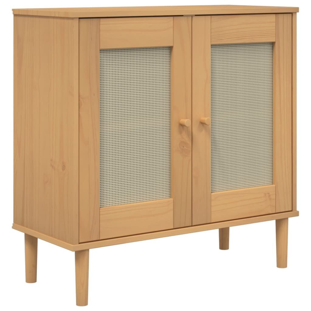 (brown) vidaXL Sideboard Cupboard Highboard SENJA Rattan Look White Solid Wood Pine