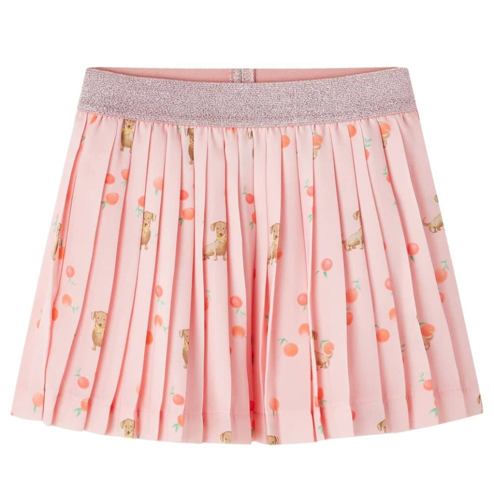 (128) Kids' Pleated Skirt Girls' Skater Skirt Puppy and Fruit Print Light Orange