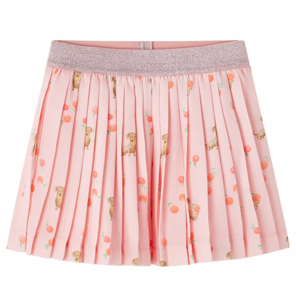 (104) Kids' Pleated Skirt Girls' Skater Skirt Puppy and Fruit Print Light Orange