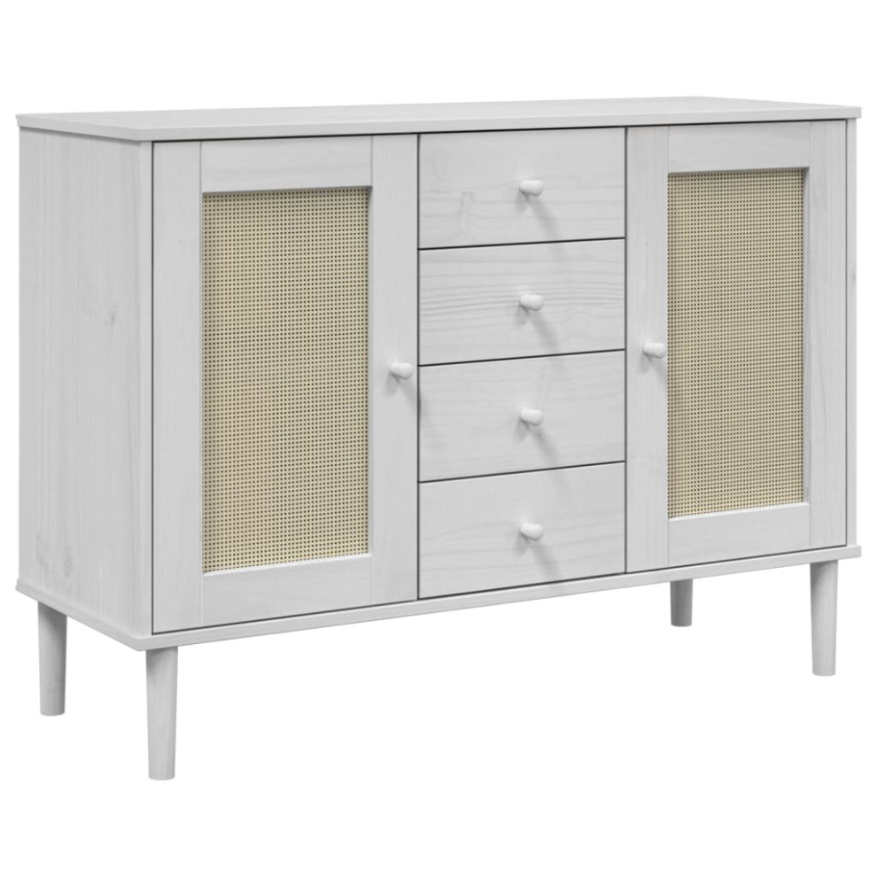 (white) vidaXL Sideboard Cupboard Storage Highboard SENJA Rattan Look Solid Wood Pine