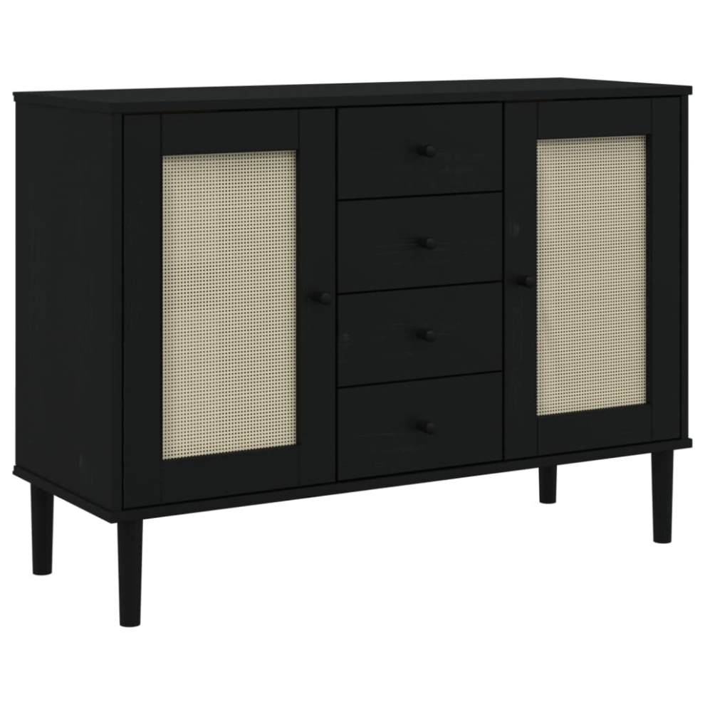 (black) vidaXL Sideboard Cupboard Storage Highboard SENJA Rattan Look Solid Wood Pine