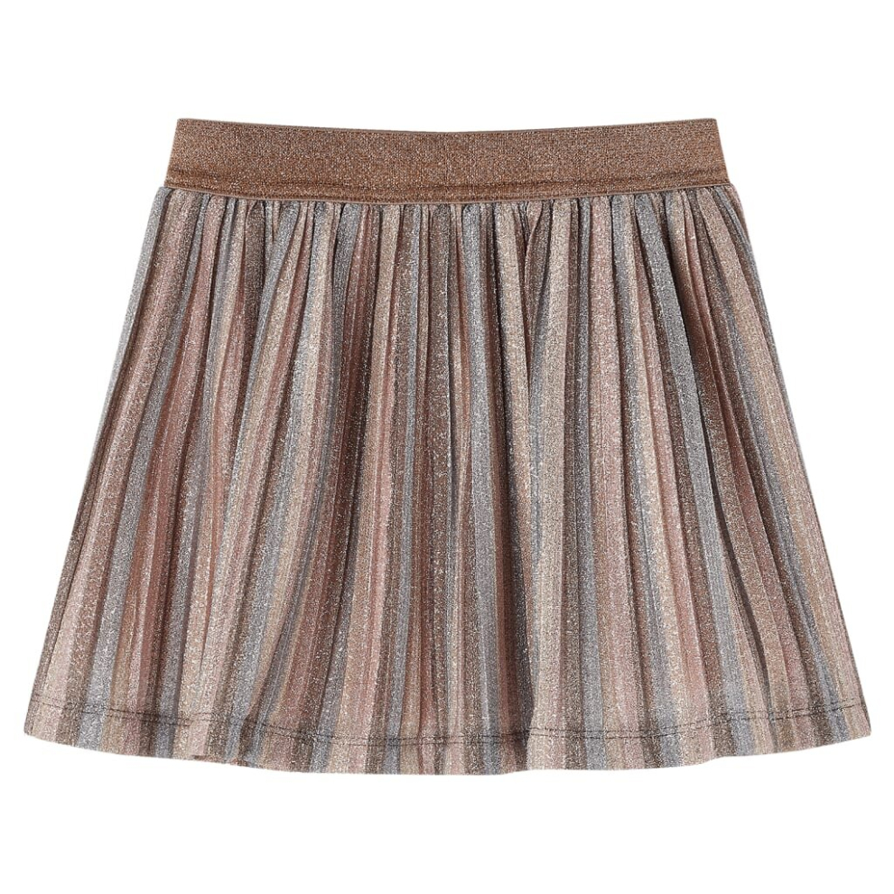 (116) Kids' Pleated Skirt with Glitters Girls' Shrot Skater Skirt Brown and Pink