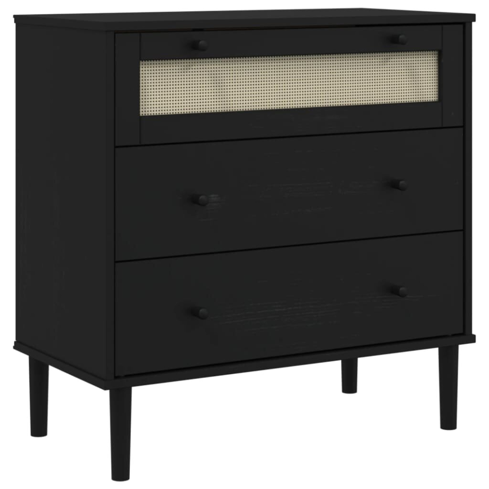 (black) vidaXL Drawer Cabinet File Drawer Chest SENJA Rattan Look Solid Wood Pine