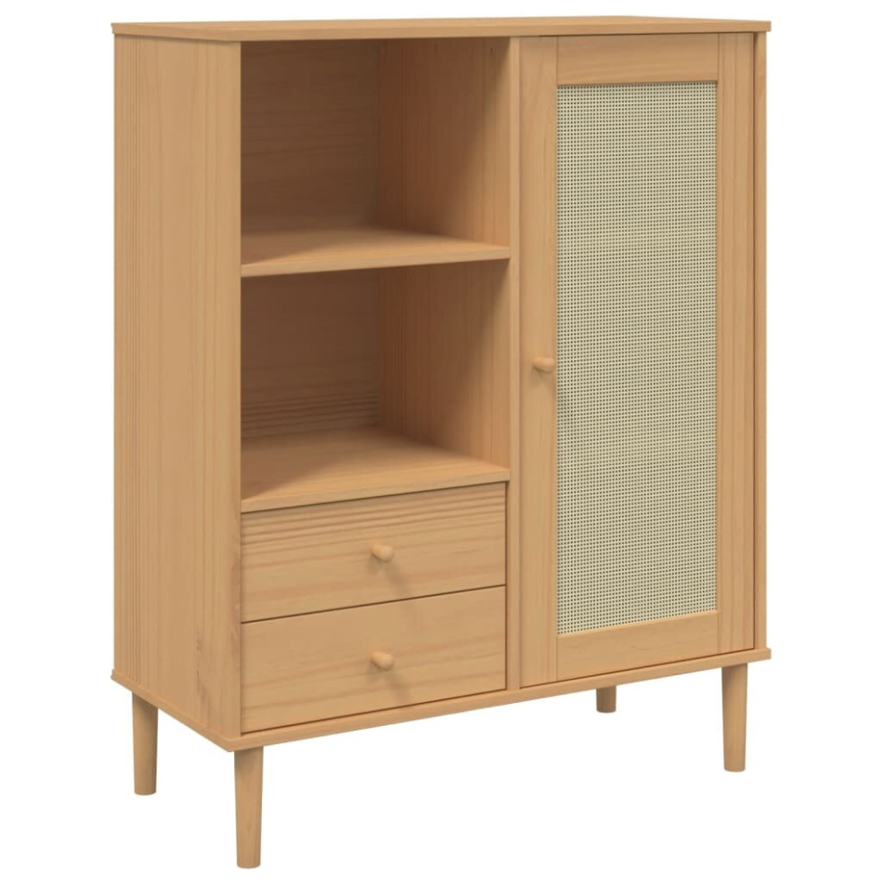 Vidaxl (Brown) Highboard Sideboard Storage Cupboard Senja Rattan Look Solid Wood Pine