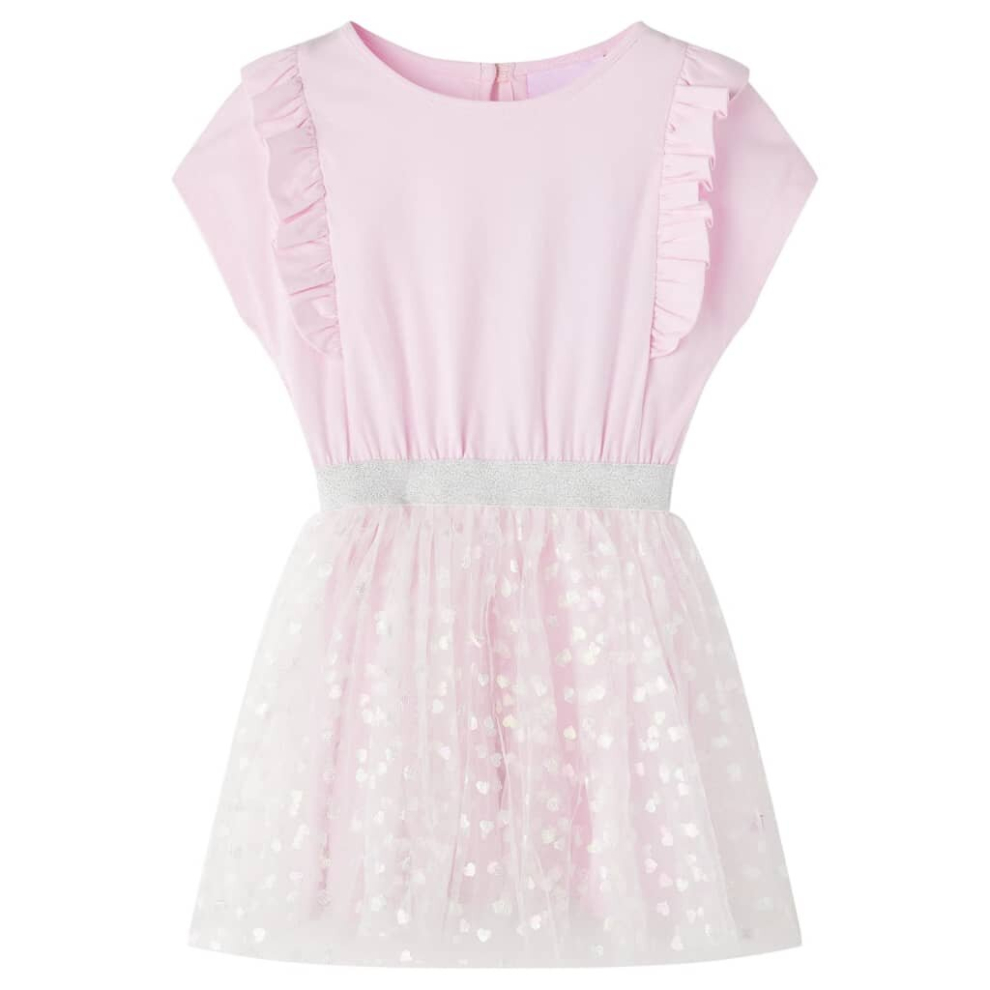 (92) Kids' Dress with Ruffles Sleeveless Girl's Dress Shiny Heart Print Light Pink