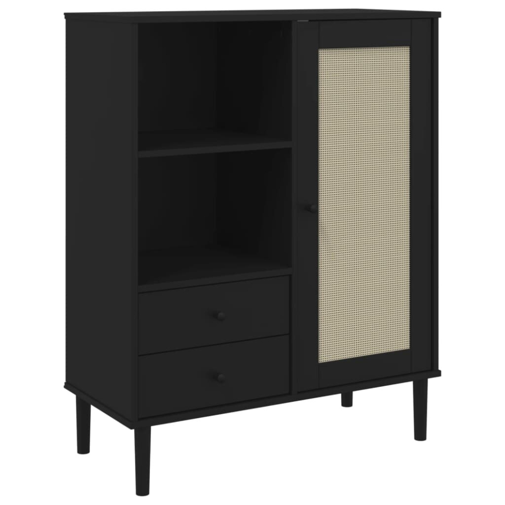 Vidaxl (Black) Highboard Sideboard Storage Cupboard Senja Rattan Look Solid Wood Pine