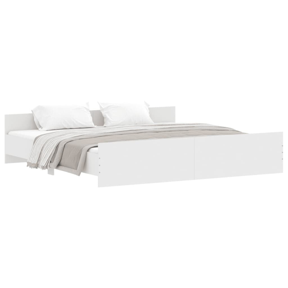 Vidaxl (White, 200 X 200 Cm) Bed Frame With Headboard And Footboard Mattress Foundation Bed Base