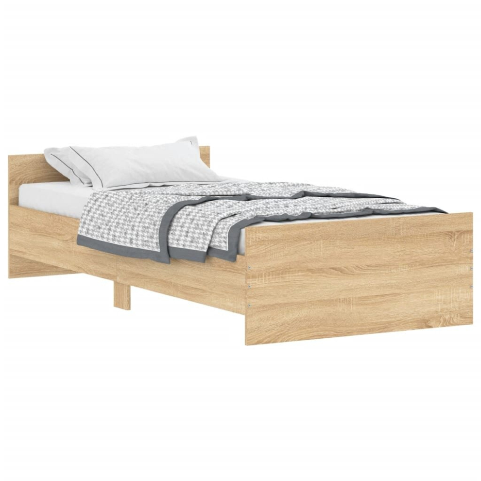 Vidaxl (Sonoma Oak, 90 X 190 Cm) Bed Frame With Headboard And Footboard Mattress Foundation Bed Base