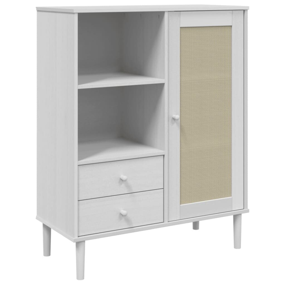 Vidaxl (White) Highboard Sideboard Storage Cupboard Senja Rattan Look Solid Wood Pine