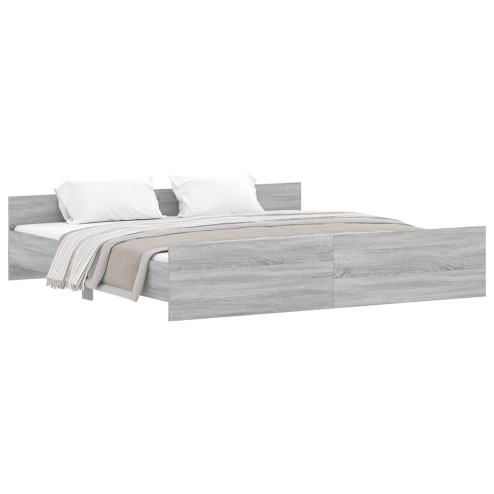 Vidaxl (Grey Sonoma, 200 X 200 Cm) Bed Frame With Headboard And Footboard Mattress Foundation Bed Base