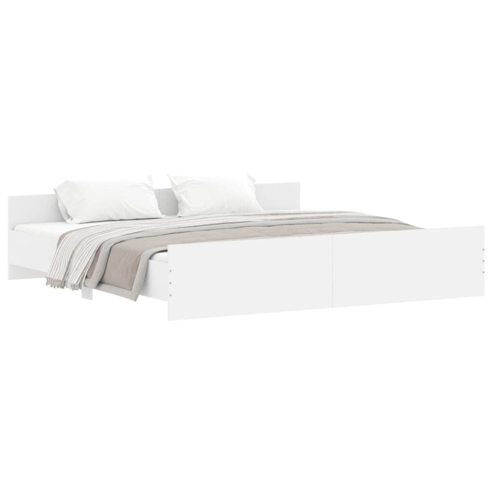 Vidaxl (White, 180 X 200 Cm) Bed Frame With Headboard And Footboard Mattress Foundation Bed Base
