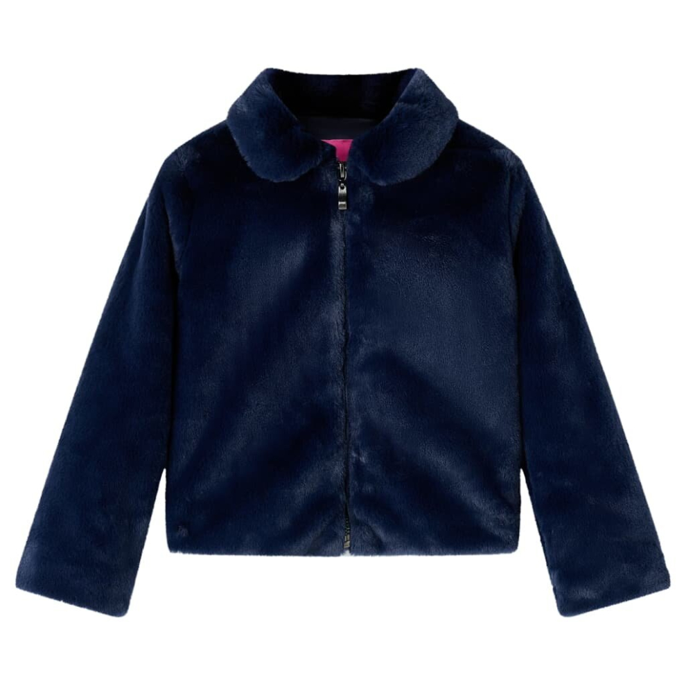 Vidaxl (Navy, 116) Kids' Coat Long Sleeve School Children's Jacket Outwear Collar Coat Faux Fur Blue