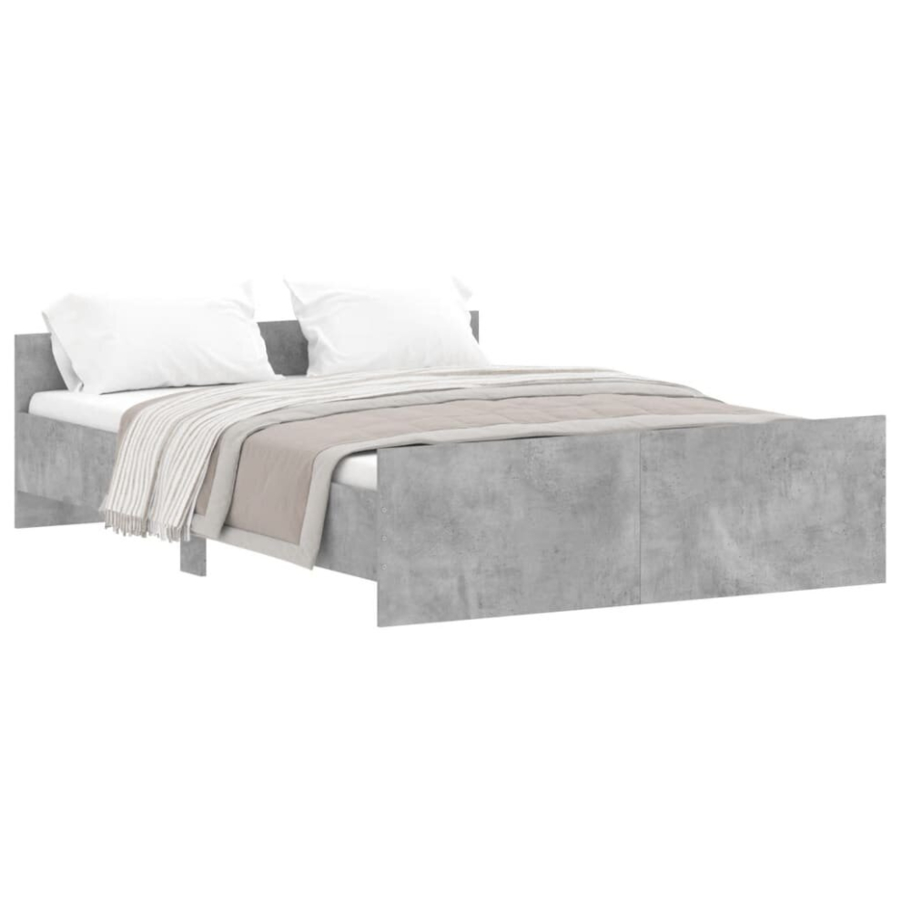 Vidaxl (Concrete Grey, 135 X 190 Cm) Bed Frame With Headboard And Footboard Mattress Foundation Bed Base
