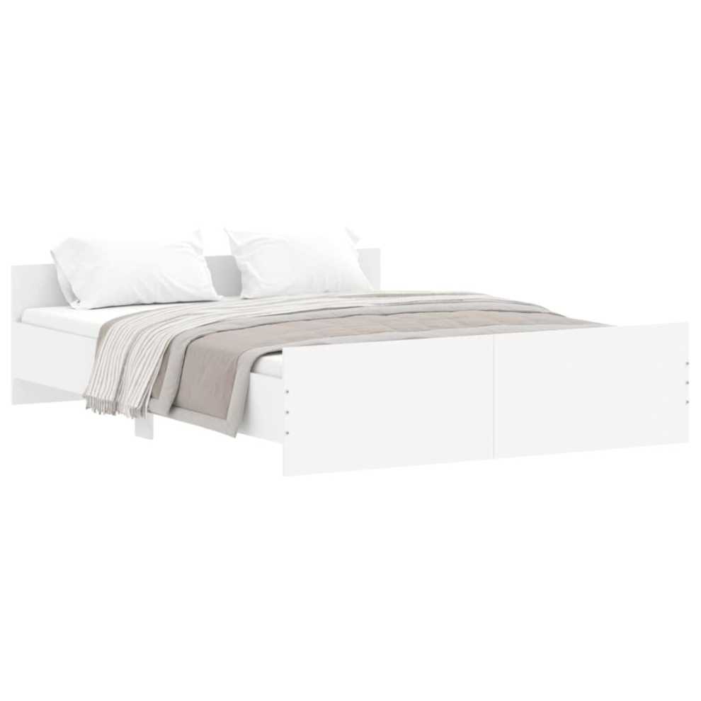 Vidaxl (White, 160 X 200 Cm) Bed Frame With Headboard And Footboard Mattress Foundation Bed Base