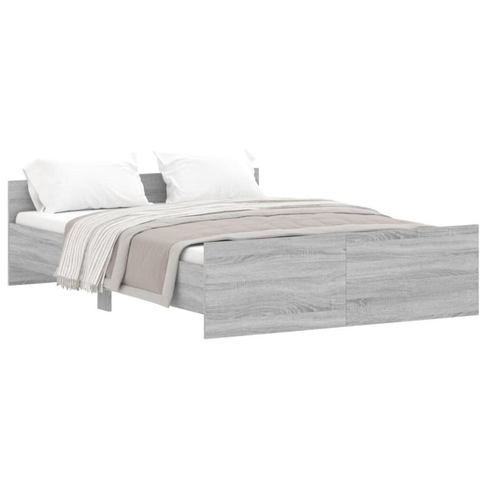 Vidaxl (Grey Sonoma, 135 X 190 Cm) Bed Frame With Headboard And Footboard Mattress Foundation Bed Base