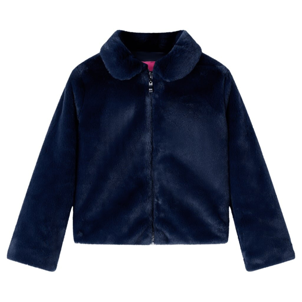 Vidaxl (Navy, 128) Kids' Coat Long Sleeve School Children's Jacket Outwear Collar Coat Faux Fur Blue