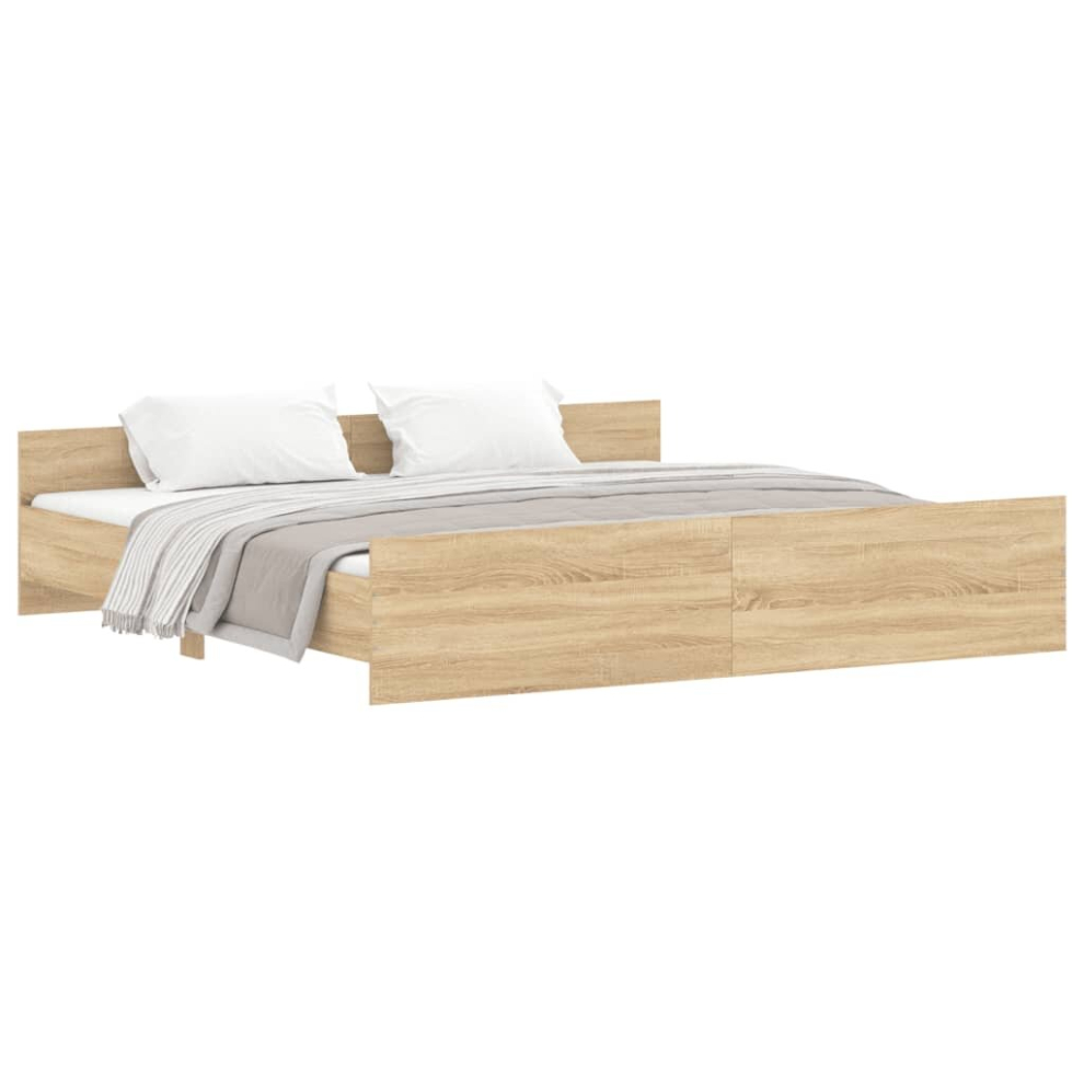 Vidaxl (Sonoma Oak, 200 X 200 Cm) Bed Frame With Headboard And Footboard Mattress Foundation Bed Base