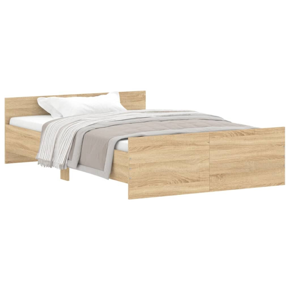 Vidaxl (Sonoma Oak, 120 X 190 Cm) Bed Frame With Headboard And Footboard Mattress Foundation Bed Base